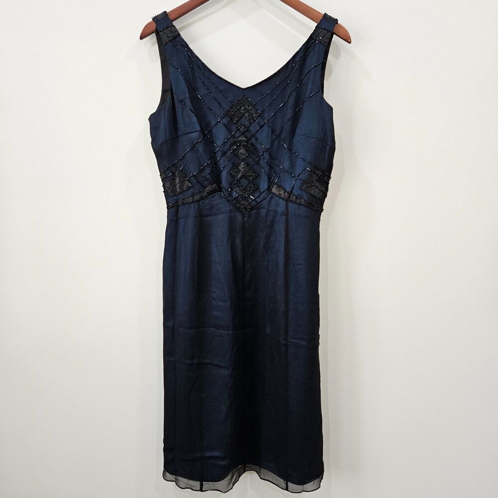 Vintage Rimini Womens Beaded Silk Whimsygoth Dress 12 Black Embellished Sheer